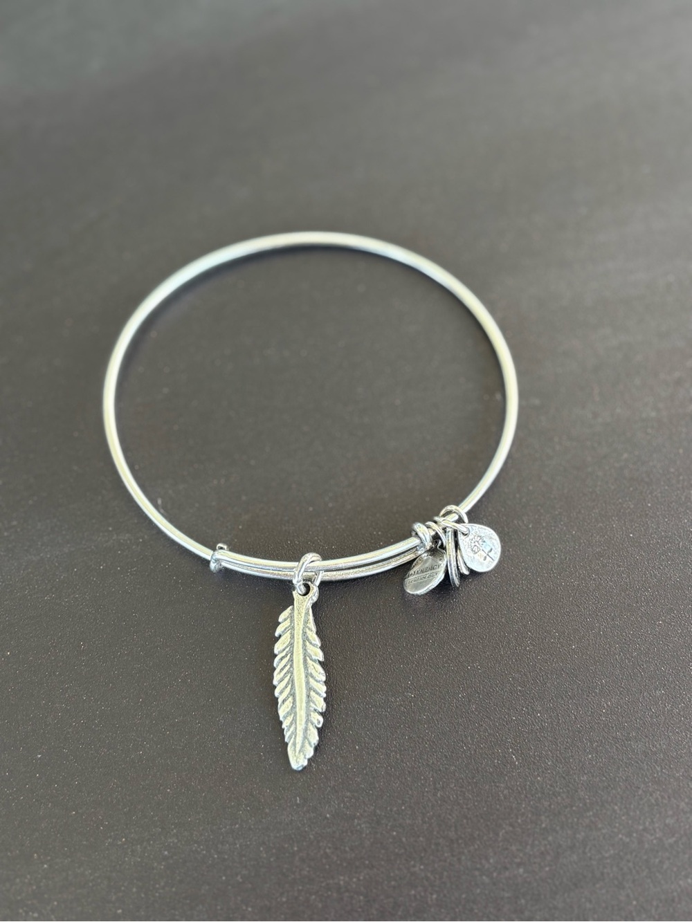Alex and Ani Silver Feather Charm Bangle Bracelet